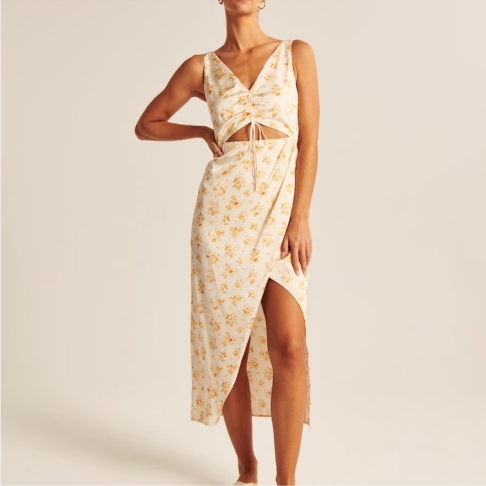 Abercrombie and Fitch cinch front satin midi dress
